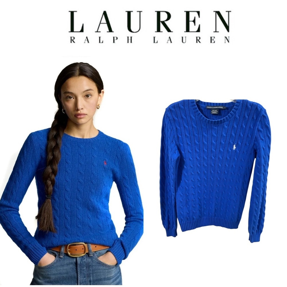 Polo by Ralph Lauren Bright Blue Cable Knit Crewneck Sweater